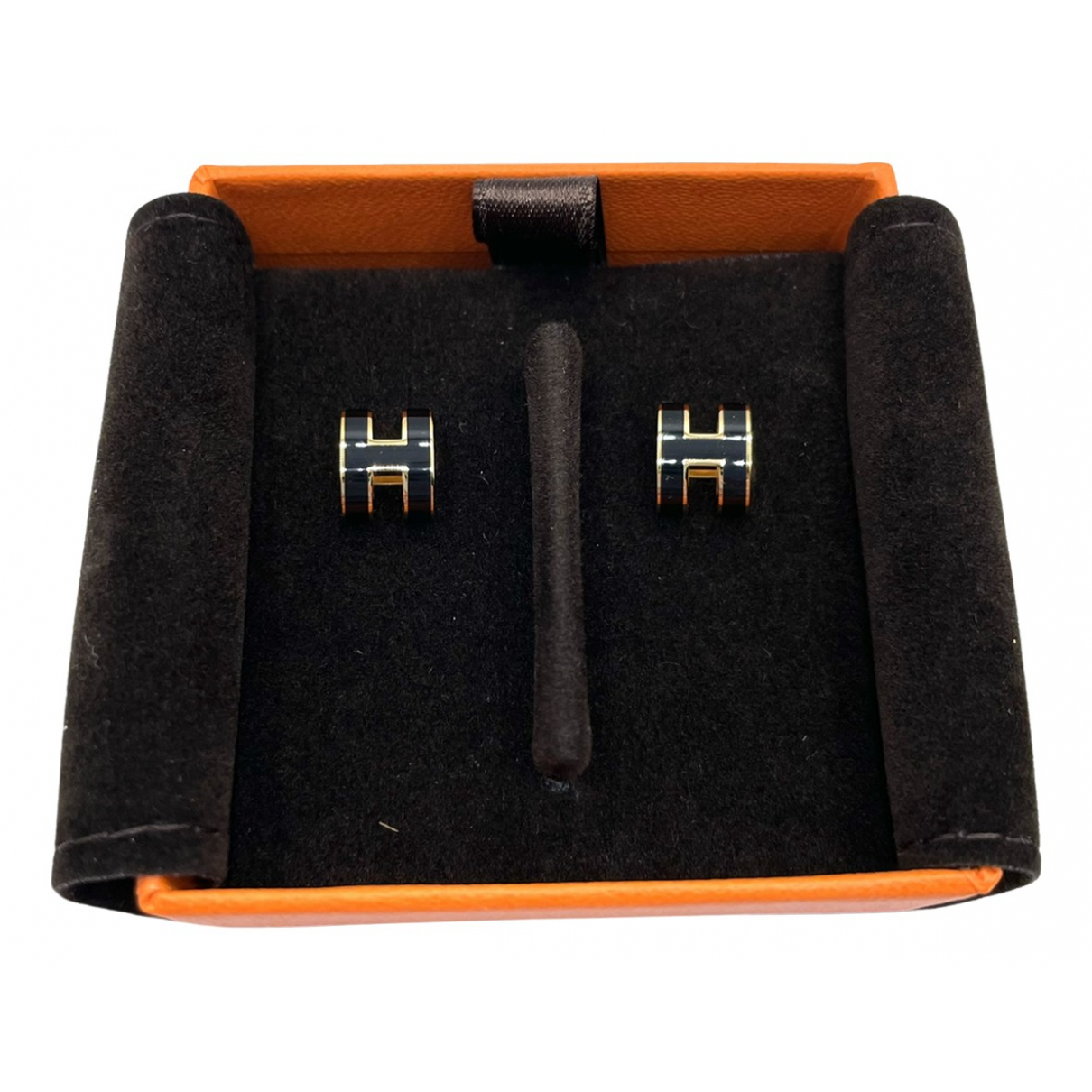 Pop h earrings Hermès Black in Gold 